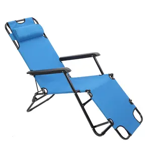 【Same Model Code: 75407956】Folding Chaise Lounge Chair for Outdoor, 2-in-1 Portable Tanning Chair with Pillow, Adjustable Recliner Chair for Beach Camping Pool, Blue, Beach Tanning Chair