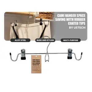 USTECH Space-Saving Cami Hanger with Rubber Coated Tips - Steel Pant Hangers for Tank Tops & Lingerie | Non-Slip Skirt Hangers with Metal Clip Hook | Pack of 6 Hanging Organizers