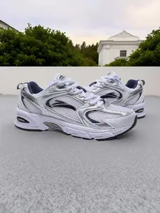 Vintage Running Shoes, Silver Blue Colorblock Dad Sneakers, Casual Patchwork Low Top Flatform, Textile Upper, All Seasons