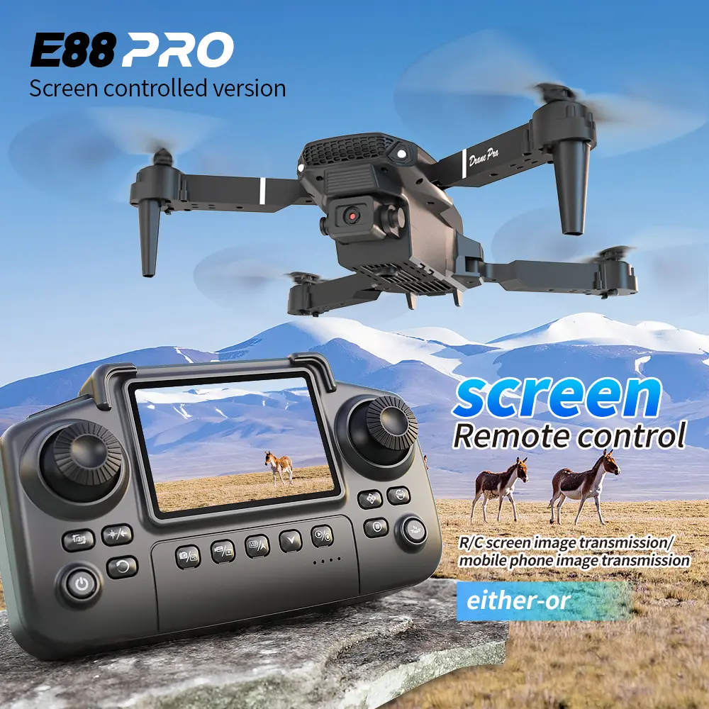 E88-PRO Aerial Drone - Screen-Controlled Vision + Built-In Screen Remote Control for Live View Photography