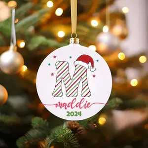 Monogrammed Ceramic Christmas Ornament, Custom Ceramic Name, Unique Holiday Gift Idea 2024, Personalized  Tree Ornament, Circle, Heart, Star, Snowflake