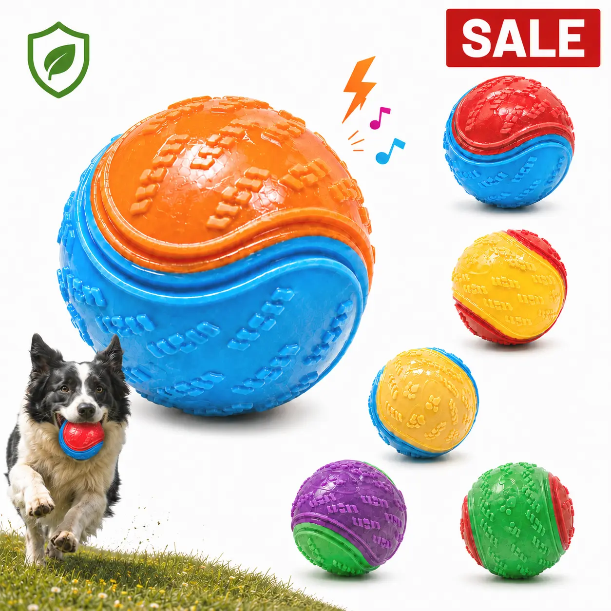 Companion Dog Squeaky Toys, Made from Durable Rubber for Aggressive Chewers, Super Bouncy Interactive Dog Ball for Small Medium Large Dogs, Chewing & Fetching Daily Training Boredom Relief Outdoor Bungee Toy Interactive Dog Toys for Pet Lovers