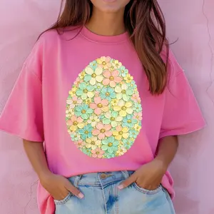 Floral Easter Egg Shirt, Easter Egg Comfort Color Graphic, Womens T-Shirt, Trendy Easter