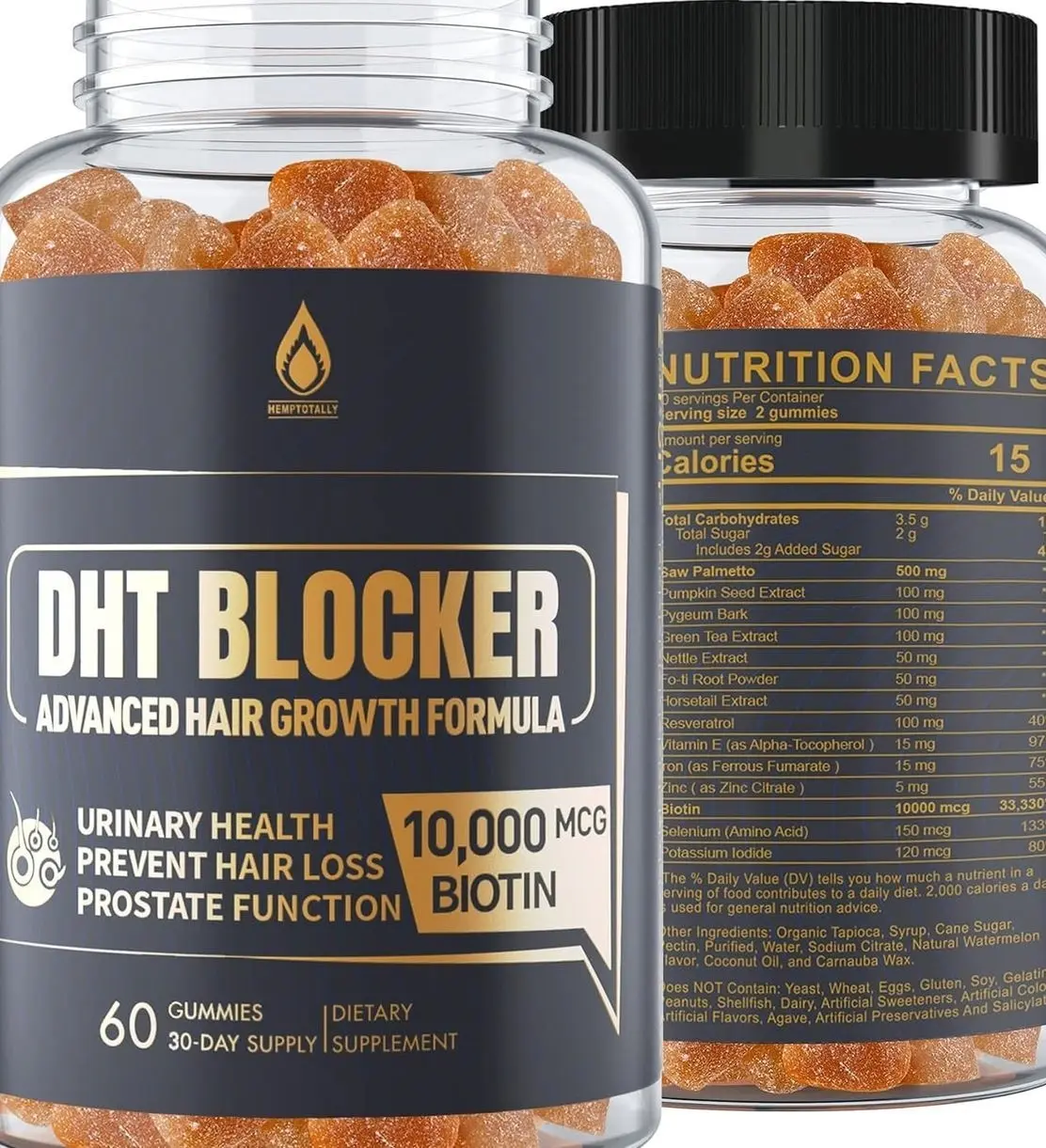 DHT Blocker Gummies Hair Growth Supplement, Super Potency Saw Palmetto & Biotin 10000 mcg for Women & Men, Plus 12 Proprietary Blend - Prevent Hair Loss, Blocking DHT Receptors, Hormonal Balance