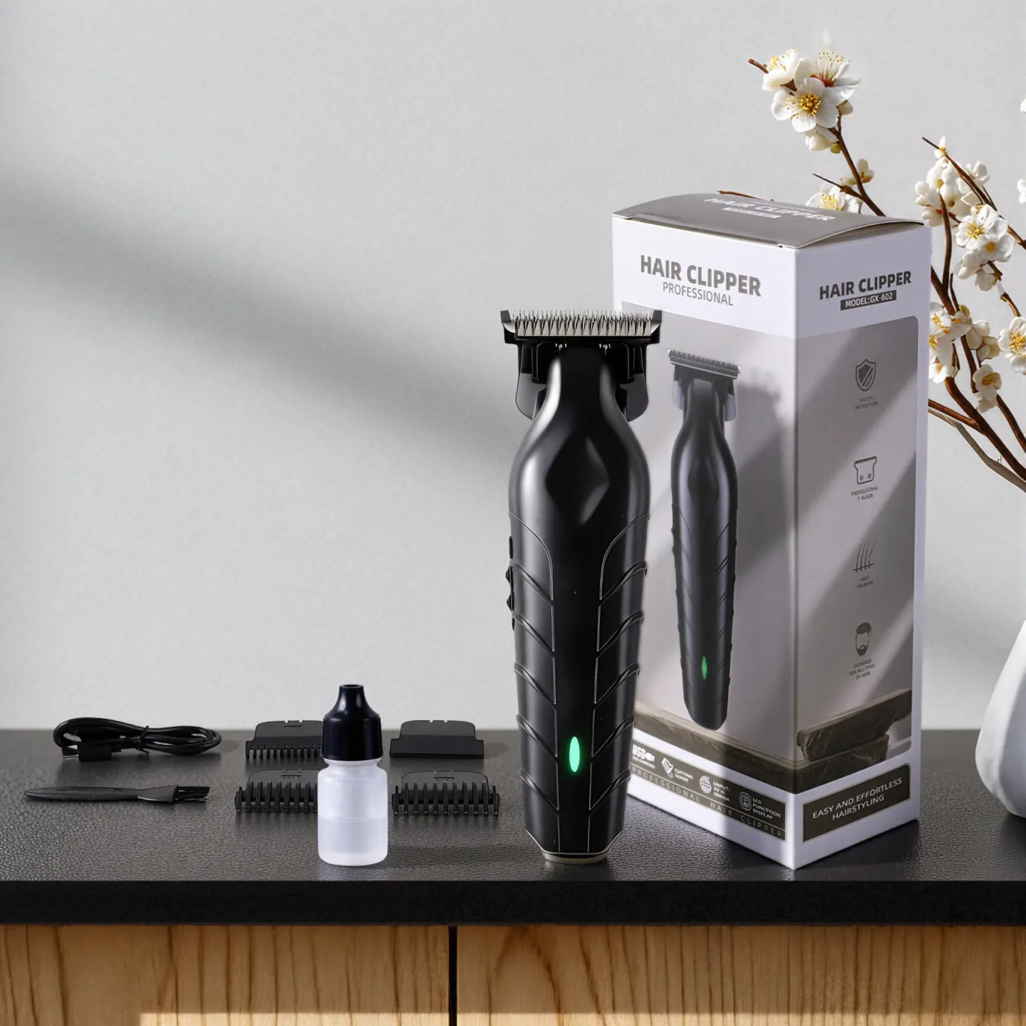 Professional 0-Gap Engraving Electric Hair Clipper for Men - Rechargeable Home-Use Clipper with Precision Edging & Line-Engraving Attachments, Split End Trimmer
