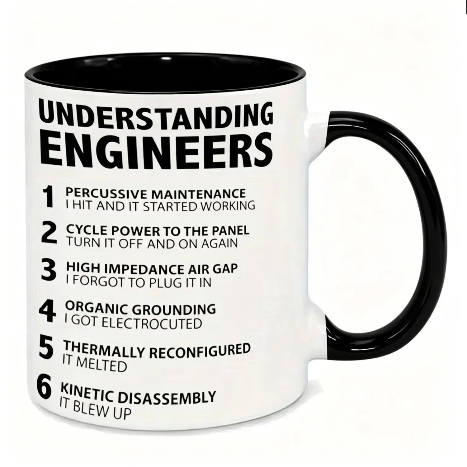 Interesting Engineer Ceramic Mug with HumorousEngineering Quotes Dishwasher Safe Reusable Ideal Gift for Engineers White with Black Text
