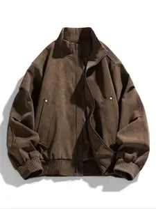 Men's Leather Jacket Stand Collar Motorcycle Style, Vintage High-End Streetwear Outerwear, Loose-Fitting Fall & Winter Fashion Coats