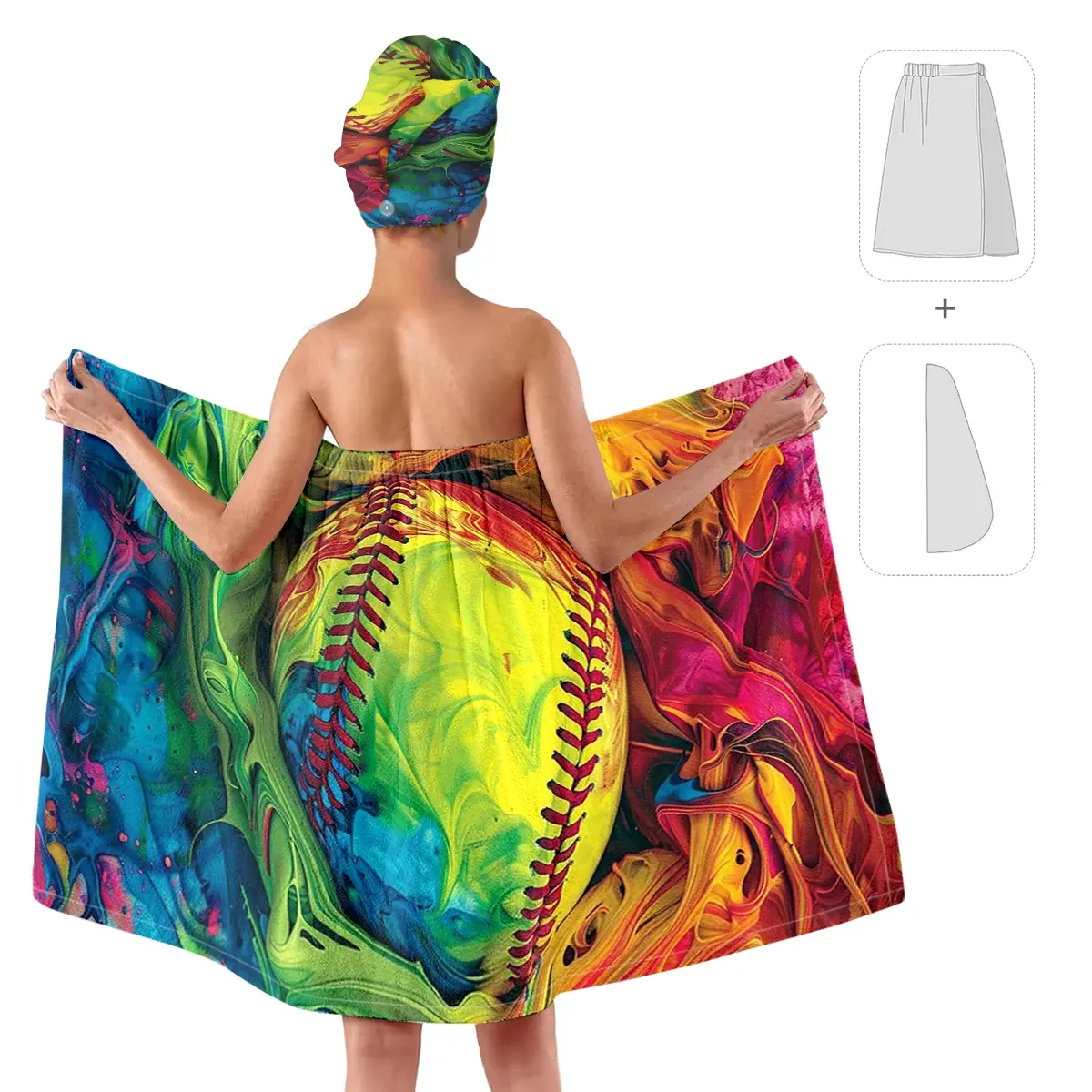 "Vibrant Softball-Print Bath Wrap & Hair Towel! Perfect for Game Day Glam or Post-Shower Fun. Add a Pop of Color to Your Self-Care Routine 🥎💦 #BathEssentials #SoftballLove #GameDayVibes #SelfCareSunday"