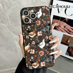 Stylish Soft Case for iPhone11/12/13/14/15/16/plus/promax/x/xs/xr/xsmax Case Farm Chickens And Flowers Lightweight, Anti-Scratch, Perfect for Everyday Use