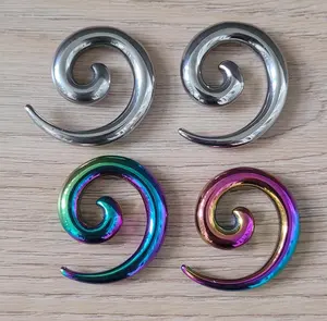 2 Pairs Stainless Steel Rainbow Ear Spirals Tapers Gauges Hangers 0g 2g 4g 6g 8g 10g 12g earrings 0 2 4 6 8 10 12 gauge silver plugs men big