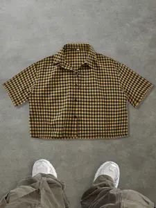 Men's Plaid Print Short Sleeve Button Down Shirt, Regular Fit Casual Retro Button Collar Top for Summer, Fashion Men's Clothes for Daily Wear