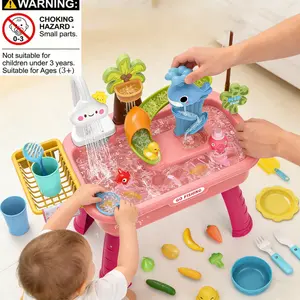 Water Fishing Toy Table, Color Changing Game Kitchen Sink Toy, Upgraded Electric Faucet, Automatic Circulation System, Indoor Outdoor Use, Water Play Table