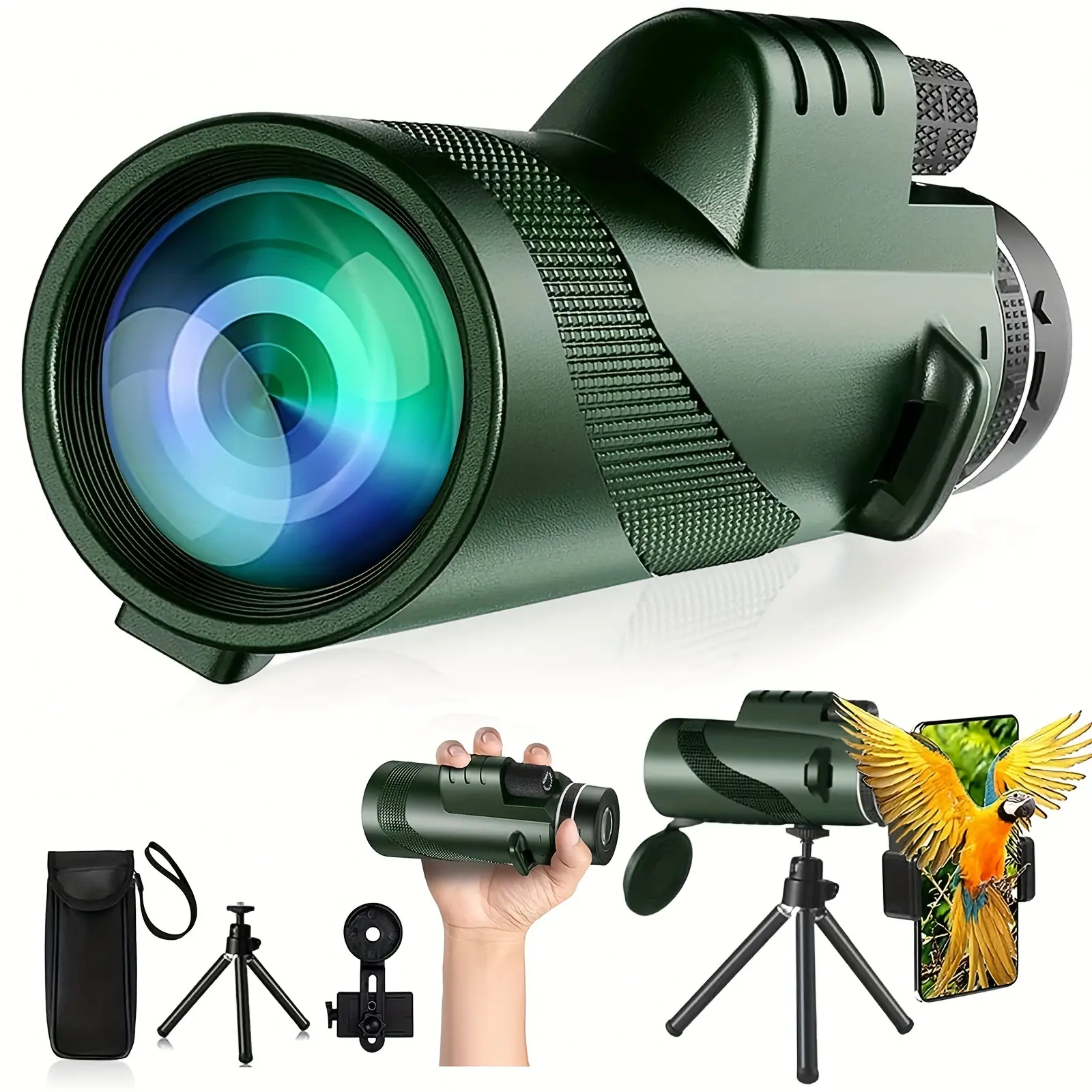 80x100 Monocular Telescope - High Power HD Monocular with Tripod and Adapter, Low Light Vision for Adults - for Wildlife, Bird Watching, Hunting, Hiking