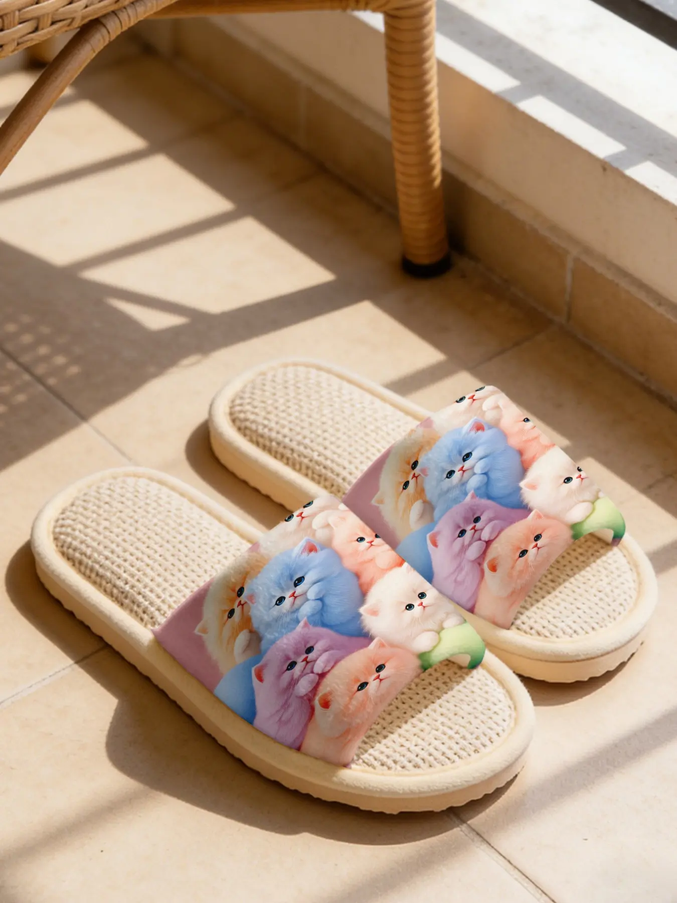 Women's Maroon Color Soft Cat Print Slippers, Cloud-Like Sole Anti-Slip Quiet Design, Ideal for All Seasons, Comfortable Home Footwear