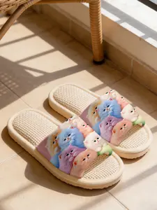 Women's Maroon Color Soft Cat Print Slippers, Cloud-Like Sole Anti-Slip Quiet Design, Ideal for All Seasons, Comfortable Home Footwear