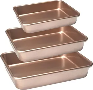 Set of 3 Rectangular Cake Pan, Carbon Nonstick Deep Baking Pans for Oven,  Cookie Sheet Toaster Oven Tray Bakeware for Brownie, Bread, Casserole