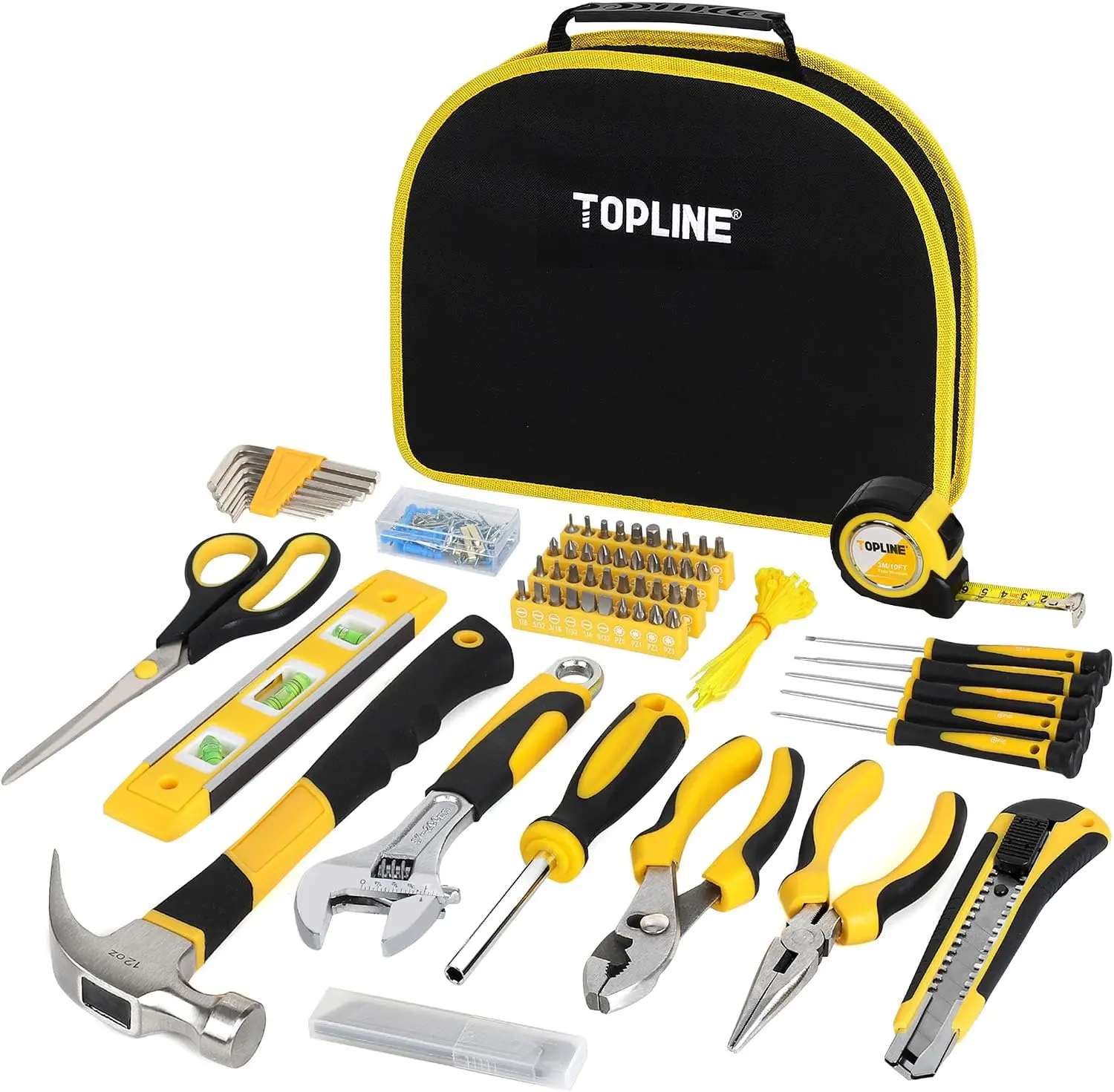 TOPLINE 208-Piece Basic Home Tool Kit with Easy Carrying Round Pouch | Household Hand Tools for Apartment, Home, Basic Tool Set, Perfect for DIY Projects, Home Maintenance