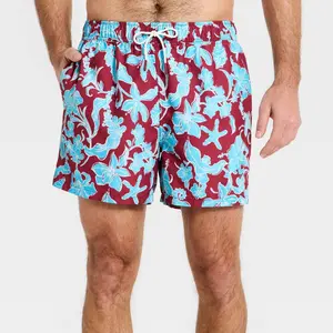 Men's 5'' Patterned Swim Trunks - Goodfellow & Co Blue Floral S