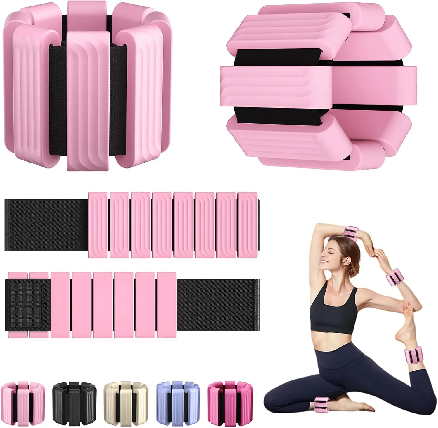Pilates Wrist and Ankle Weights for Women - Adjustable Weighted Bangles for Men, 2 lbs Weighted Arm Bands Foot  Weights for Walking, Yoga, , Exercise, Running, Set of 2 (1LB Each)