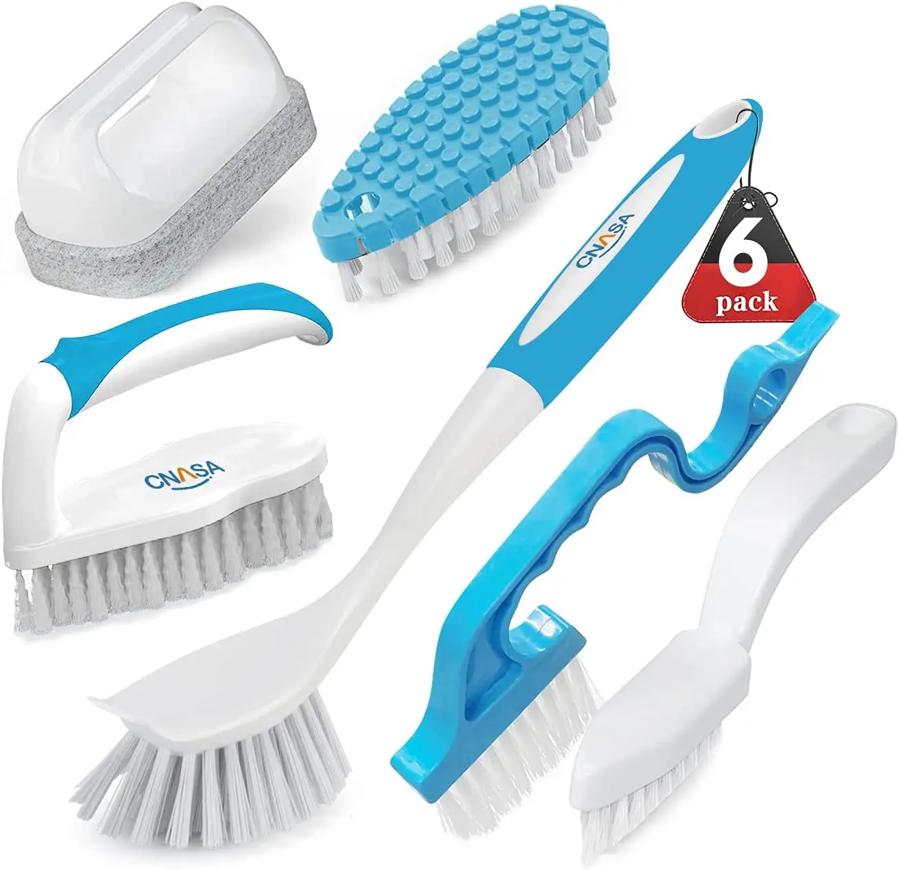 6 Pack Household Deep Cleaning Brush Set-Kitchen Cleaning Brushes, Includes Scrub Brush/Dish Brush/Bottle Brush/Grout Corner Brushes/Crevice Brush/Shoe Brush/for Bathroom, Floor, Tub, Shower, Tile