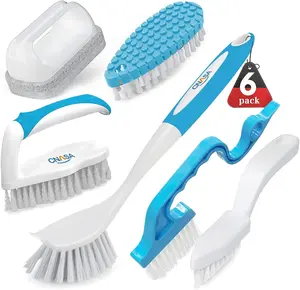 6 Pack Household Deep Cleaning Brush Set-Kitchen Cleaning Brushes, Includes Scrub Brush/Dish Brush/Bottle Brush/Grout Corner Brushes/Crevice Brush/Shoe Brush/for Bathroom, Floor, Tub, Shower, Tile