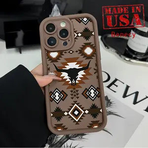 TPU Phone Case for iPhone 15 16 14 Pro Max 13 12 11 XR XS Plus E Bull Skull Pattern Pattern Drop Protection Shockproof Soft Silicone Smartphone Cover Casing