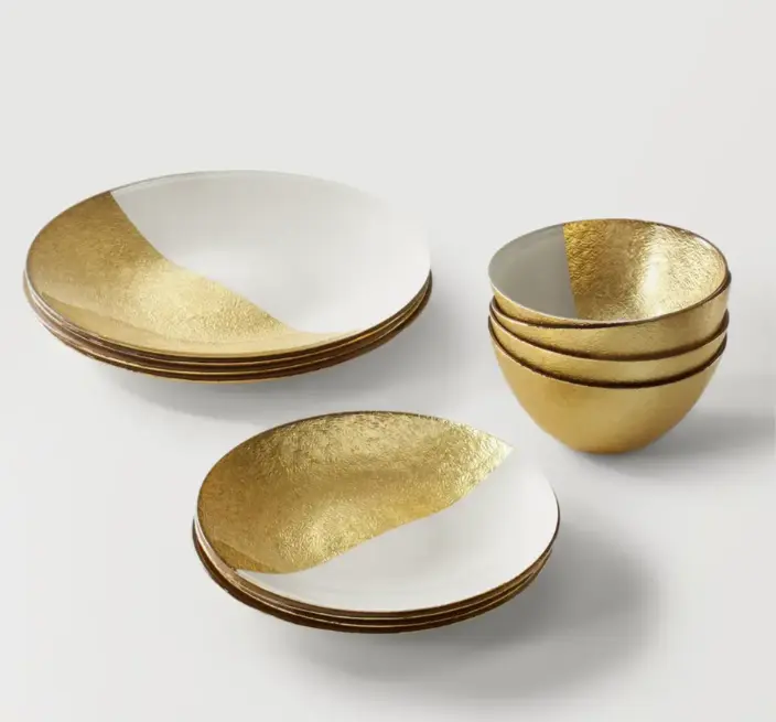 Z Gallerie Gemini Dinnerware Sets - White and Gold Tableware Kit Bowl Glass Home Dining Plate Set Glassware Set Dish Set Z Gallerie Gemini Dinnerware Sets - White and Gold Tableware Kit Bowl Glass Home Dining Plate Set Glassware Set Dish Set