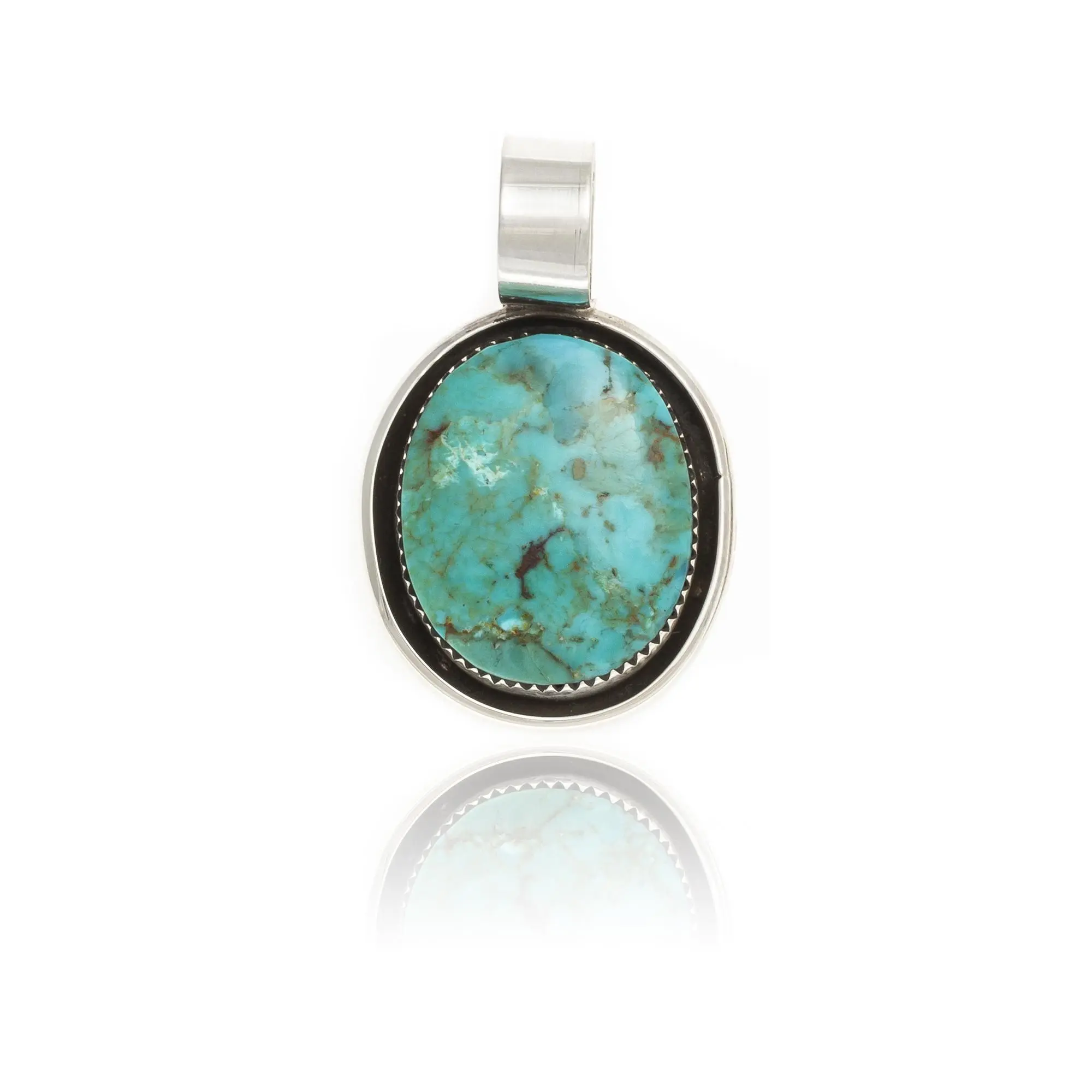 .925 Sterling Silver Certified Authentic Handmade Navajo Native American Natural Turquoise Necklace 12909-2