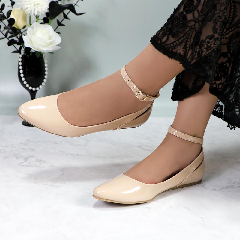 Women's Comfortable Ballet Flats Pointed Toe Patent Leather Ankle Strap with Buckle Elegant Lightweight Breathable Girl Casual Dress Flat Shoes Footwear For Work Office Daily Wear