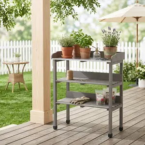 3-Tier Fir Wood Potting Bench - Outdoor Garden Workstation with Waterproof Tabletop & Hooks