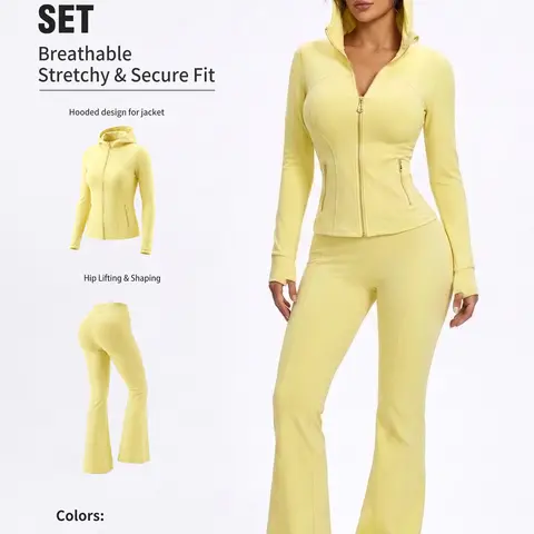 Uncia Active Women's Soft Stretchy Hooded Track Suit - Full-Zip Tailored Sport Jacket, Figure-Sculpting Flare Leggings Workout Set for Gym, Daily Wear Clothes for Women, Track Suits