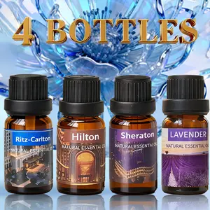 4pcs (Ritz Carlton+Hilton+Sheraton+Lavender) Essential Oils Set, 10ML Liquid Aromatherapy Oil Blend, Ideal for Diffusers & Humidifiers, Relaxing Scented Fragrance