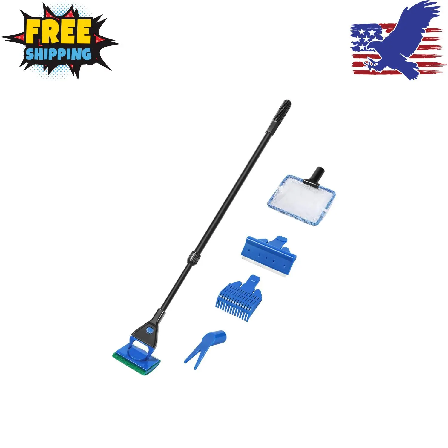 quarium Cleaning Tools, Fish Tank Cleaner Kit with Adjustable Long Handle, 5 in 1 Set