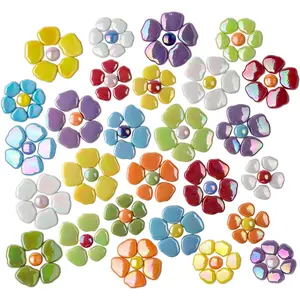 Flower Mosaic Tiles for Crafts Bulk,1LB Iridescent Mosaic Tiles Supplies, Petal Mosaic Pieces for Garden Decoration,DIY Glass Mosaic Crafts