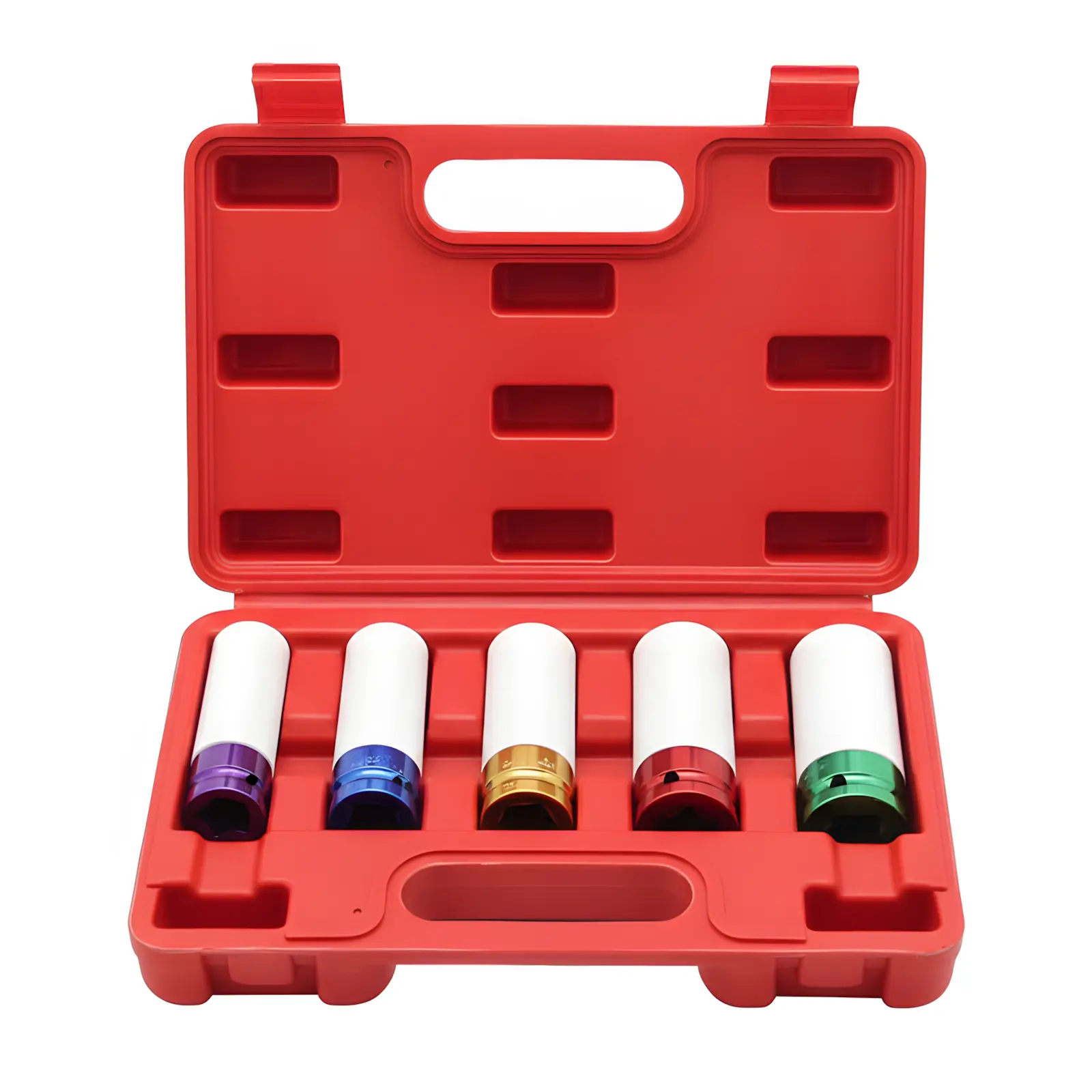 5-Pieces Impact Socket Set-CRV Material- 1/2 Inch Drive, Non-Marring Protective Lug Nut Sockets, Sizes 15,17,19,21,22mm