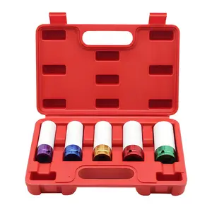 5-Pieces Impact Socket Set-CRV Material- 1/2 Inch Drive, Non-Marring Protective Lug Nut Sockets, Sizes 15,17,19,21,22mm