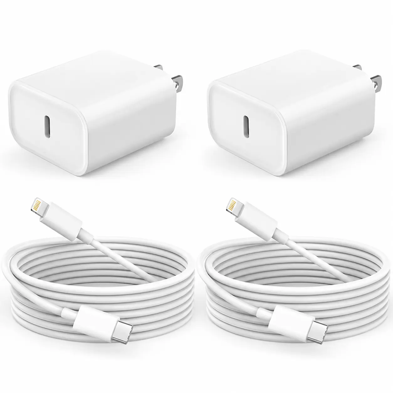 2-Pack 20W Super Fast Charging USB-C Wall Charger Block with 2-Pack 6FT USB-C to Lightning Cable 2-Pack 20W Super Fast Charging USB-C Wall Charger Block with 2-Pack 6FT USB-C to Lightning Cable