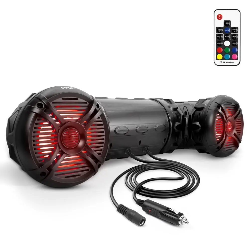 800W Waterproof Bluetooth Marine Stereo Speakers - Dual Sound System with Multi-Color LED Lights, Amplifier, Remote Control - Audio Streaming for ATV, UTV - Cable & Wireless Connection for Smartphones, Devices
