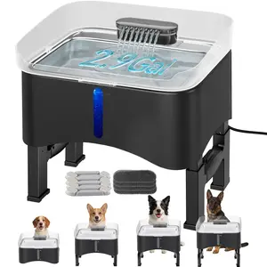 UPSKY 11L Elevated No-Spill Dog Water Fountain, 4 Heights Adjustable, 304 Stainless Steel Tray with Anti-Clog Pump & 4 Filters for Senior Dogs, All Dog Sizes & Multi-Pet Home,Black