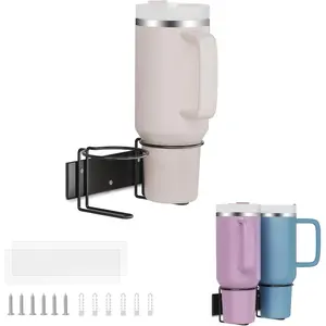 Water Bottle Organizer for Stanley Tumbler, Stainless Steel Wall Mount Cup Holder Fit for Stanley 40/30 oz, Self Adhesive or Drilling Cup Holders for Kitchen Organizer and Storage,1PC