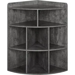 Corner Cube Shelf with USB Ports & Outlets, Modern Corner Toy Storage Rack with Adjustable Shlef, Wooden Display Bookshelf Bookcase for Living Room, Bedroom, Dining Room, Kitchen, Gray