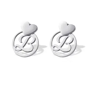 Heart With Dangle Round Initial CHarm Earrings