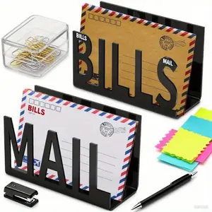 2pcs Acrylic Mail Holder Countertop Bill Organizer, Office Accessories with Modern Cutout Lettering Design for Home Desk, Office Envelopes Bills Documents Storage