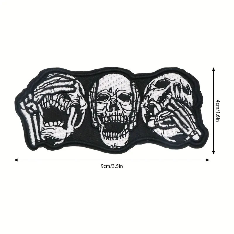 10 Pcs Gothic Style Skull Head Embroidered Punky Patches - Black White Iron-on/Sew-on Fashion Accessories with Backing Adhesive for Jackets, Bags - Creative DIY Dressmaking Craft & Gift Decorations