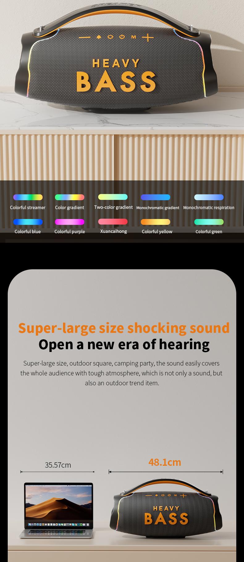 Upgraded Wireless Boombox with 360° Spatial Audio, Portable RGB Party Speaker with Carrying Strap, High Fidelity Sound for Outdoor Gatherings, Shocking Bass Cinema Quality Sound
