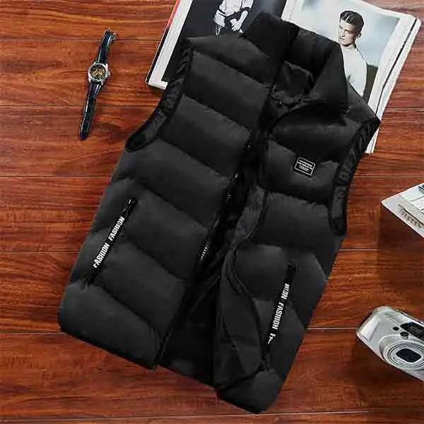 Men’s stand collar thick vest for autumn/winter, casual warm sleeveless outerwear, trendy versatile vest jacket