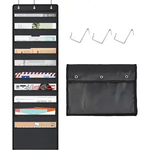 Pocket Chart for Classroom  Wall File Organizer 10 Pocket, Black Wall Storage Pocket Charts with 2 Hangers, Oxford Cloth Storage Pocket,  for Classroom,  or Office Use