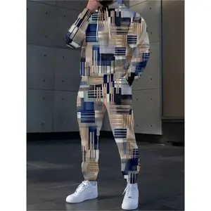 Hoodie + Jogging Pants Set - Streetwear Tracksuit Set - Geometric Collage Art! Contrasting Color Thousand Birds Sportswear