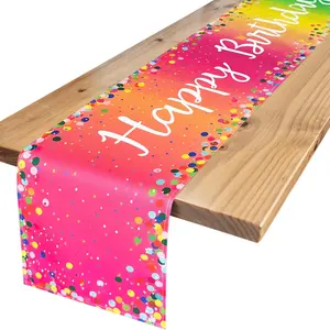 2D Flat Banner Happy Birthday Table Runner, Polka Dot Design, Perfect for Birthday Parties & Celebrations, Easy-To-Use Decorative Item