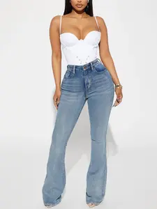 Gemma Sculpting Stretch Flare Jeans - Vintage Wash, High Waist Wide Leg Denim for Women